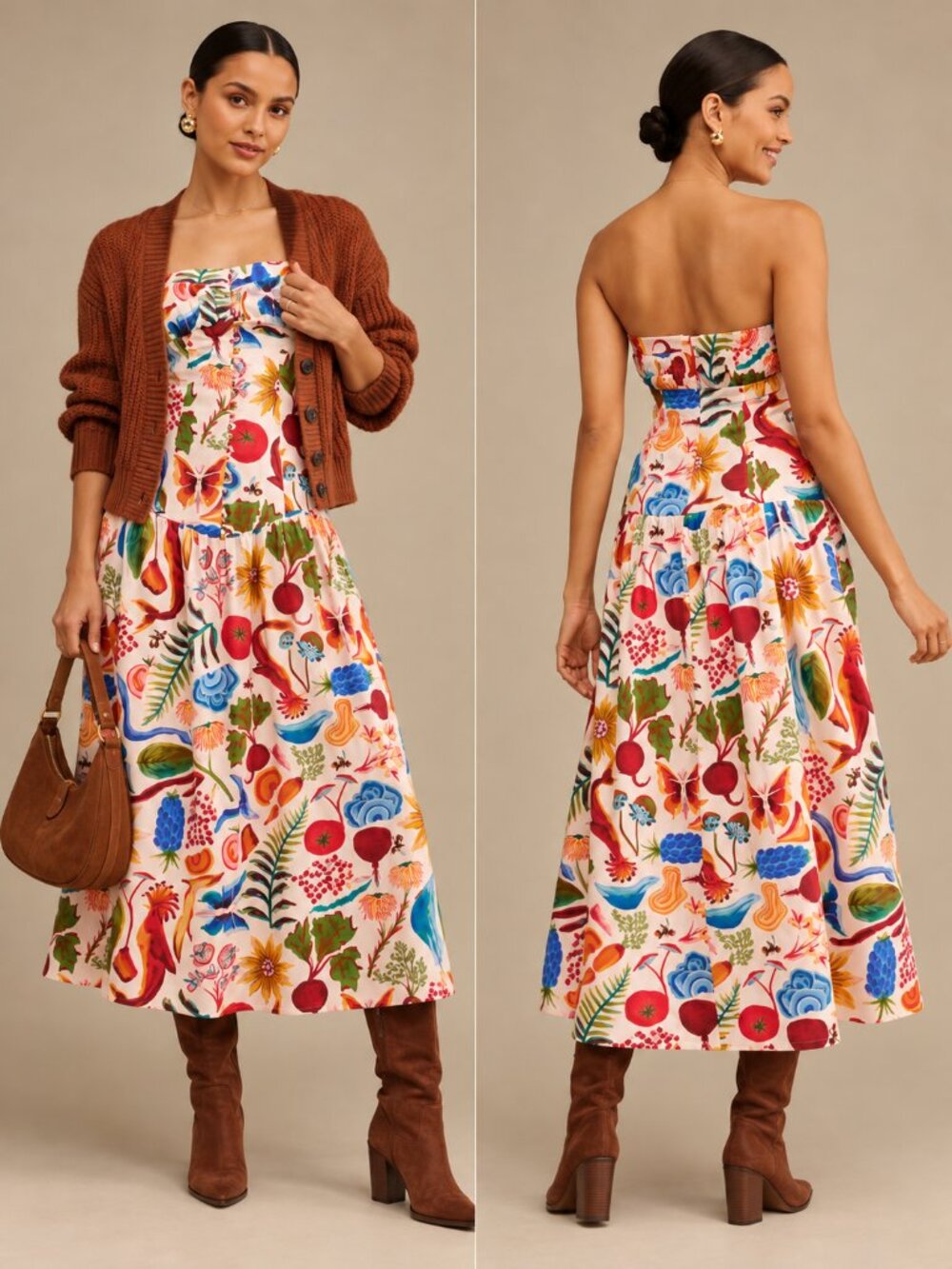 Farm Rio Bright Farm Strapless Linen Midi Dress Size L